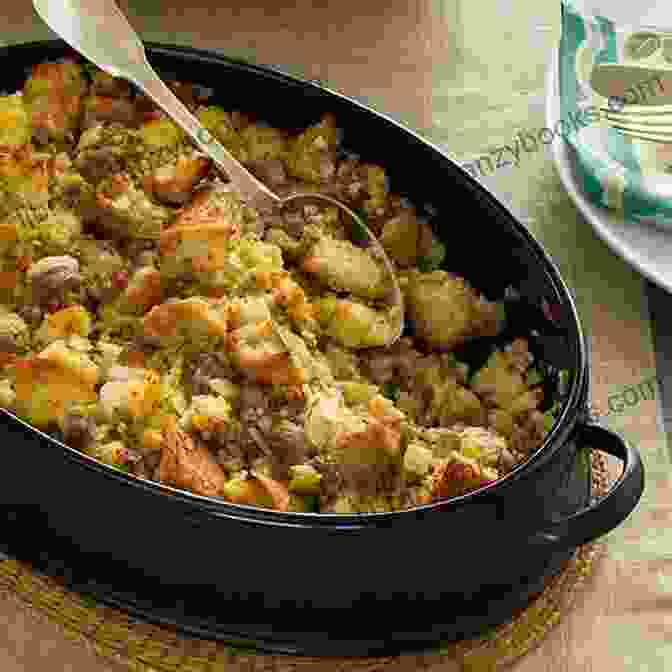 A Steaming Bowl Of Cornbread Stuffing With Sausage And Apples Thanksgiving Cookbook 2024: Thanksgiving Day Usa